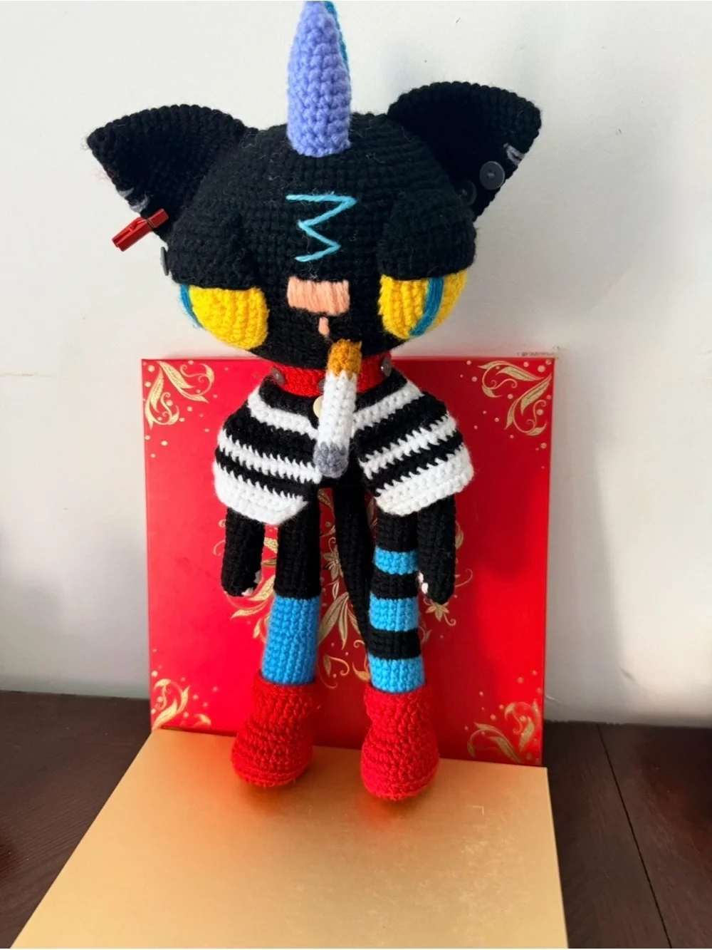 Handmade Black Multicolor Crochet punk Cat plush